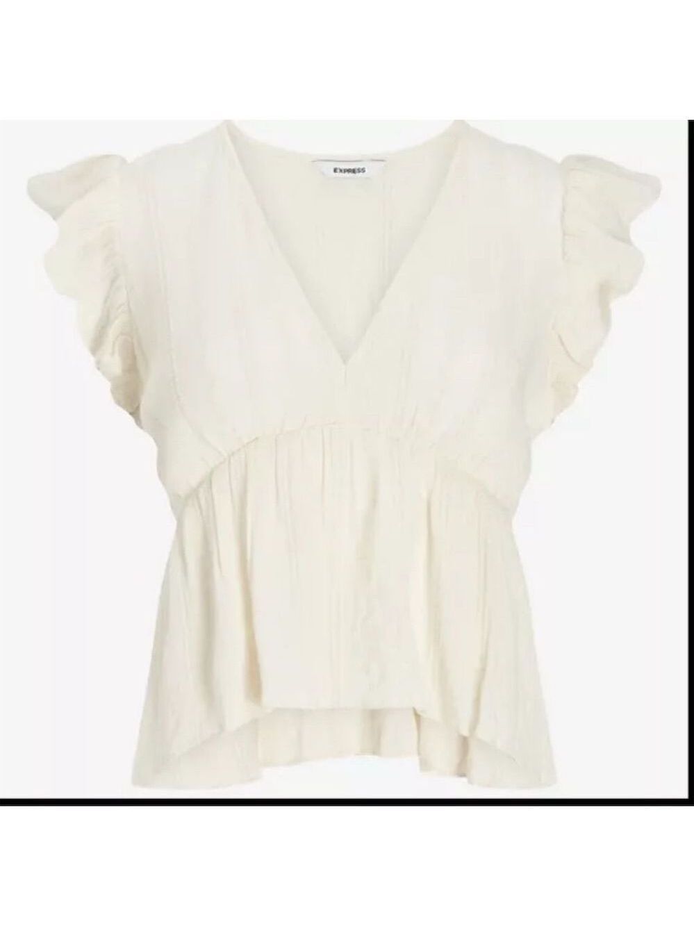 Express Women's Ivory Embroidered Ruffle Sleeve V-Neck Blouse Size M